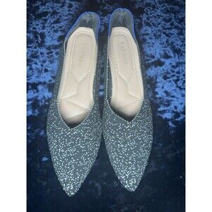 Women’s black pointy toe fabric woven flats shoes, size 11